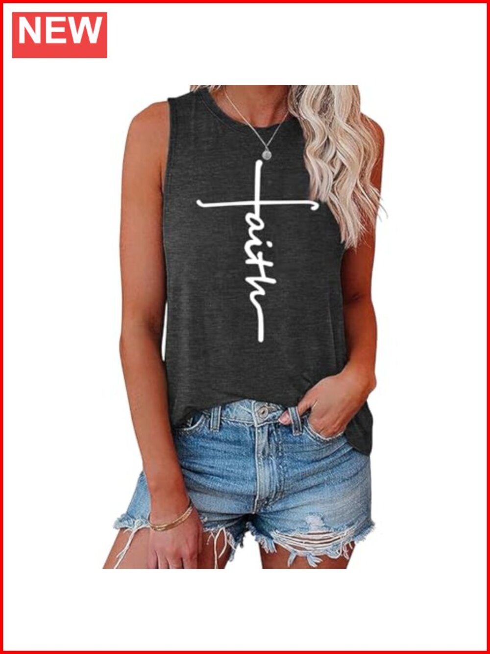 Faith Cross Graphic Tank Top Sleeveless Cotton Blend Crewneck Casual Summer